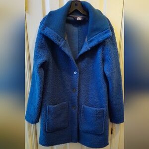 Lands' End Blue Turquoise Teddy Coat - Size Large